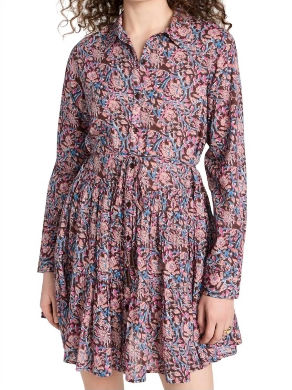 Apiece Apart Anna Bella Floral Paisley Shirt Dress with Pink and Blue Accents